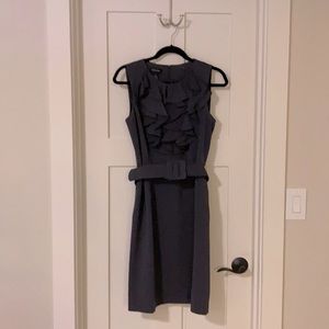 Slate grey ruffle belted dress